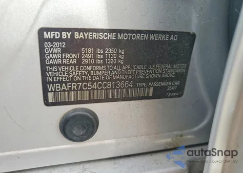 2012 BMW 535 I from USA, damaged, VIN WBAFR7C54CC813664